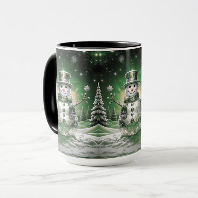 Grön Snömannen Snöflingor Högtidlig Mugg (Framsida vänster)