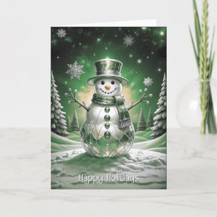 Grön snömannen snöflingor Holiday Card Kort