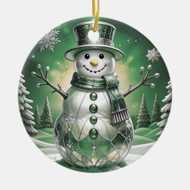 Grön snömannen snöflingor juldekoration (Framsidan)