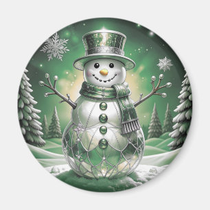 Grön snömannen snöflingor semester magnet