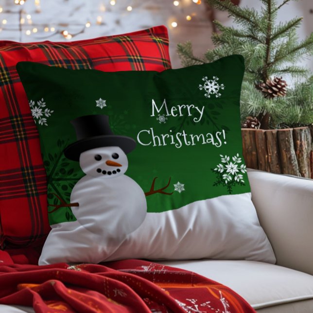 Grön Snömannen Vinterscen Jul Kuddcover Kudde (Green Snowman Winter Scene Christmas Throw Pillow)