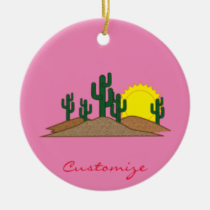 Grön soluppgång för Saguarokaktusöken Julgransprydnad Keramik