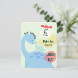 Grön söt dinosaurie baby shower inbjudan 