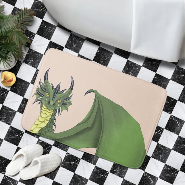 Grön söt drakporträtt Fersken Fantasy Badrumsmatta (Skapare uppladdad)