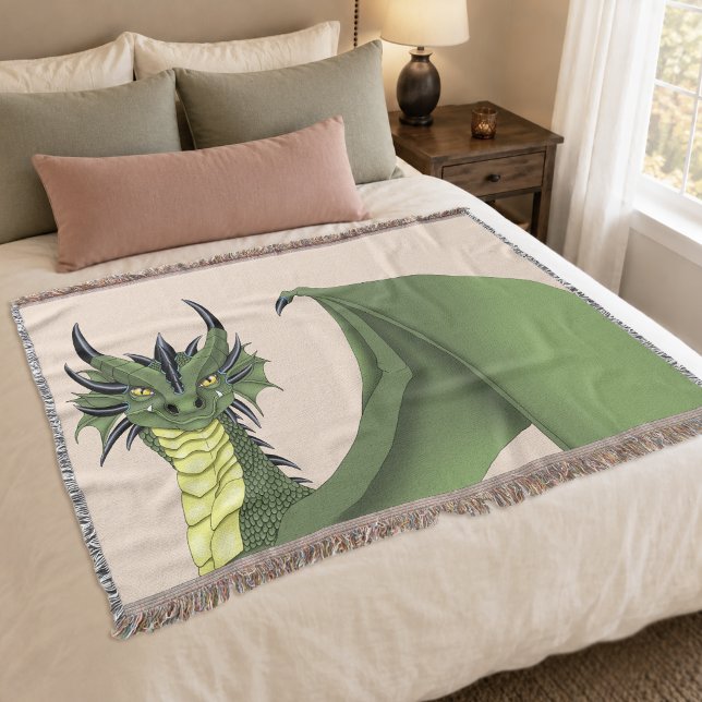 Grön söt drakporträtt Fersken Fantasy  Filt (Skapare uppladdad)