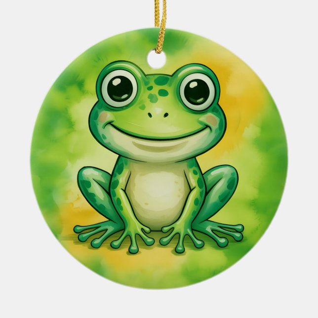 Grön söt groda julgransprydnad keramik (Framsidan)