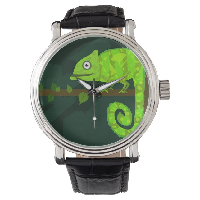 Grön söt kameleont armbandsur (Framsida)
