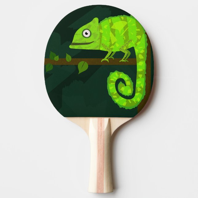 Grön söt kameleont pingisracket (Framsidan)