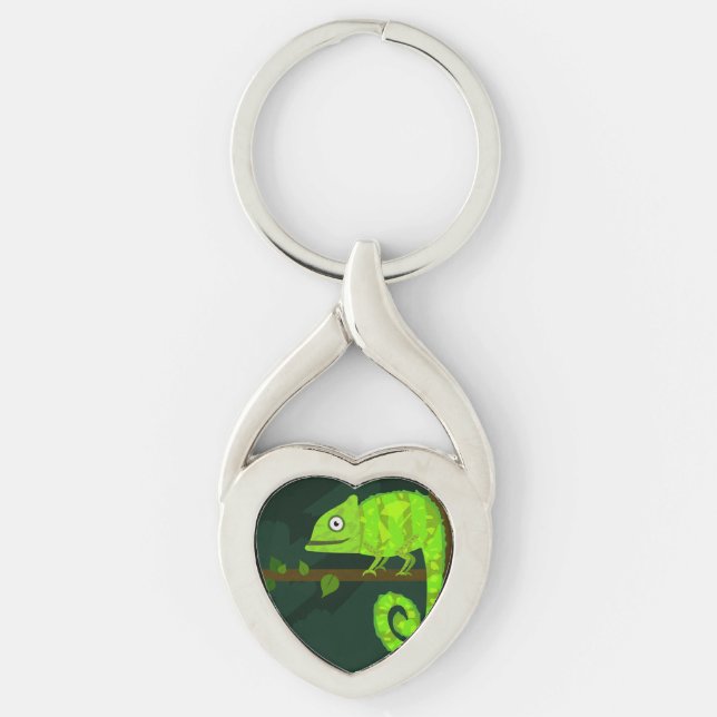 Grön söt kameleont twisted heart silverfärgad nyckelring (Framsidan)