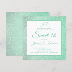Grön sötsak för Mint 16 födelsedag Monogramglitter Inbjudningar