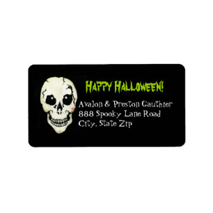Grön spöklik Halloween för skelett adressetiket Adressetikett