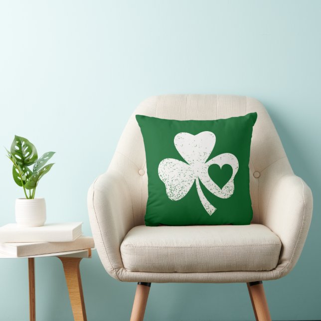Grön St Patricks Day Irländska Pattys Hjärta Shamr Kudde (Stol)