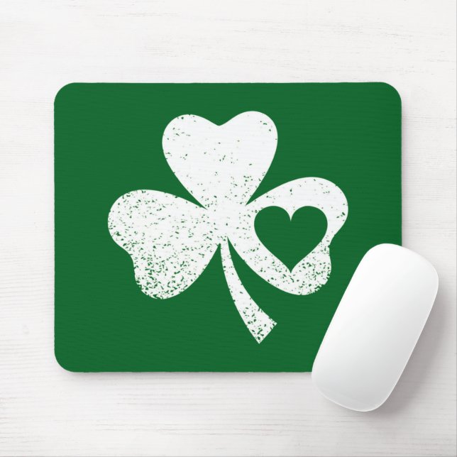 Grön St Patricks Day Irländska Pattys Hjärta Shamr Musmatta (Med mus)