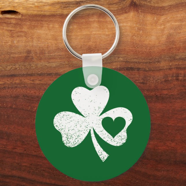 Grön St Patricks Day Irländska Pattys Hjärta Shamr Nyckelring (Framsida)