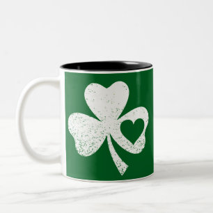 Grön St Patricks Day Irländska Pattys Hjärta Shamr Två-Tonad Mugg