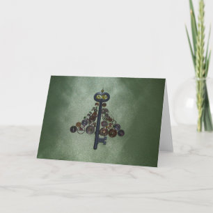 Grön Steampunk julgran Helgkort