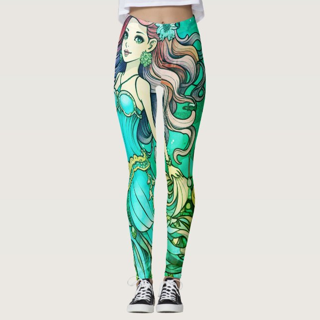 Grön Steampunk Sj princess Anpassade Täta Leggings (Framsida)