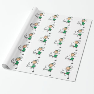 Grön stick figurhejaklacksledare som slår in presentpapper