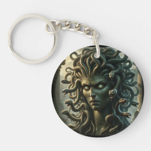 Grön stirrande Medusa-huvud fullt av ormar