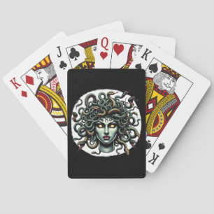 Grön stirrande Medusa-huvud fullt av ormar Casinokort