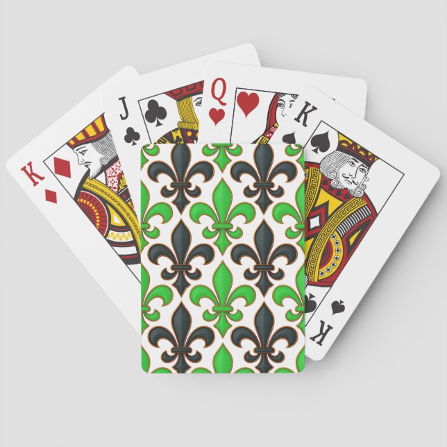 Grön Svart Barock Fleur-de-lis Mönsterdesign  Casinokort (Baksidan)