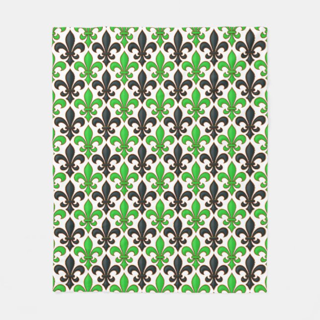 Grön Svart Barock Fleur-de-lis Mönsterdesign  Fleecefilt (Framsidan)
