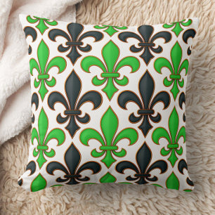 Grön Svart Barock Fleur-de-lis Mönsterdesign Kudde
