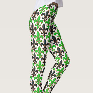 Grön Svart Barock Fleur-de-lis Mönsterdesign Leggings