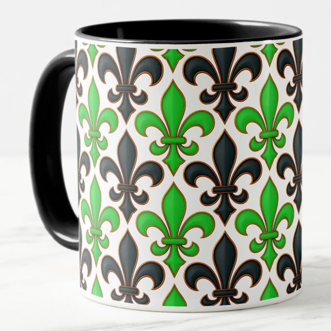 Grön Svart Barock Fleur-de-lis Mönsterdesign  Mugg (Skapare uppladdad)
