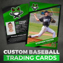 Grön & Svart Baseboll Trading Card, Basebollkort