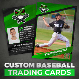 Grön & Svart Baseboll Trading Card, Basebollkort