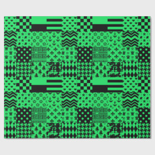 Grön Svart Blandade Mönster Lappteknik Design Presentpapper