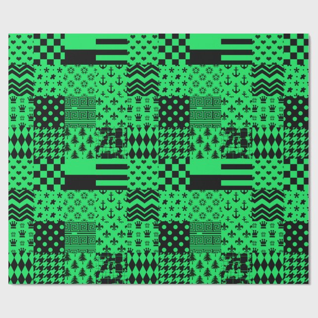 Grön Svart Blandade Mönster Lappteknik Design  Presentpapper (Platt)