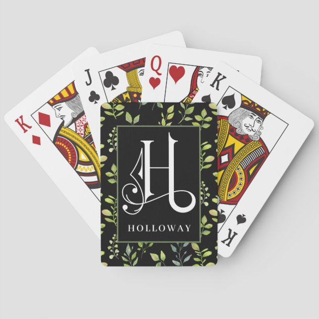 Grön Svart Botanisk H Monogram, Personalisera Bic Casinokort (Baksidan)