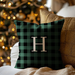 GRÖN Svart Buffel Plaid Monogramm Jul Kudde