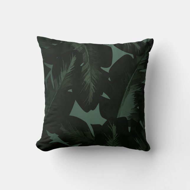 Grön & Svart Chic Tropiska Blad Chic Ö Kudde (Framsida)