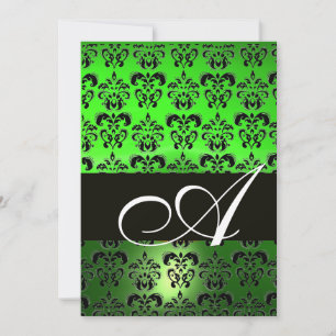 GRÖN SVART DAMASK MONOGRAM ,ljus vit Inbjudningar