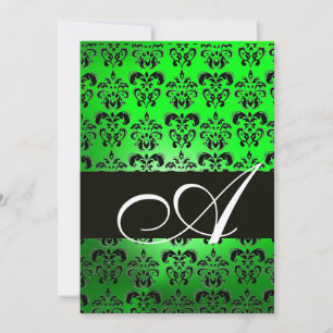 GRÖN SVART DAMAST MONOGRAM ,ljus vit Inbjudningar