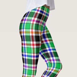 Grön Svart Flerfärgad Flanell Karo Tartan Leggings