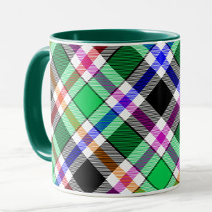 Grön Svart Flerfärgad Flanell Karo Tartan Mugg