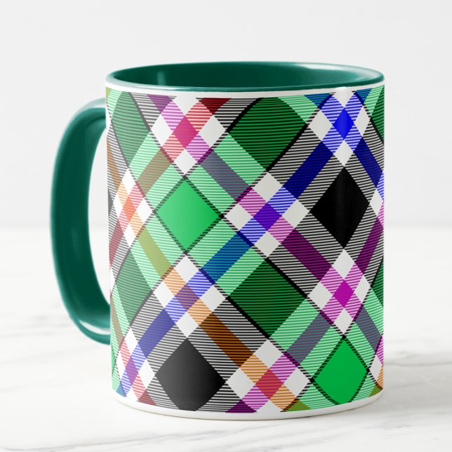 Grön Svart Flerfärgad Flanell Karo Tartan Mugg (Skapare uppladdad)