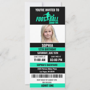 Grön Svart Fotboll Biljett Födelsedags Foto Inbjudningar