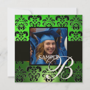 GRÖN SVART GRADUATION DAMASK MONOGRAM champagne Inbjudningar