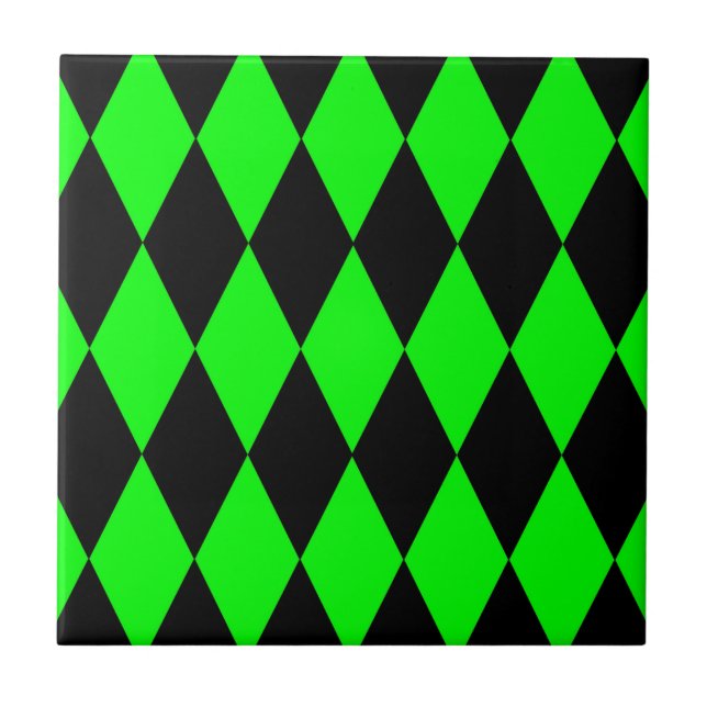 Grön Svart Harlekin Diamanter Rutmönster Design  Kakelplatta (Framsidan)