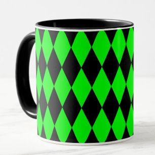 Grön Svart Harlekin Diamanter Rutmönster Design Mugg