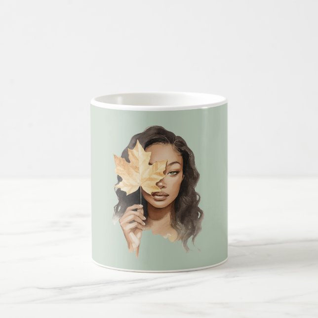 Grön Svart Honlig Gul Blad Fall Kaffemugg (Center)