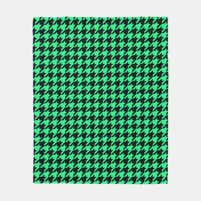 Grön svart Houndstooth rutig  Fleecefilt (Framsidan)