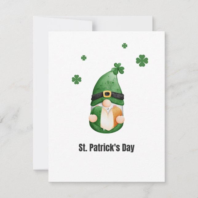 Grön Svart Illustrerad Tomte St. Patrick's Day Julkort (Framsida)