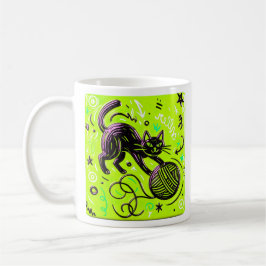 Grön svart katt kaffemugg