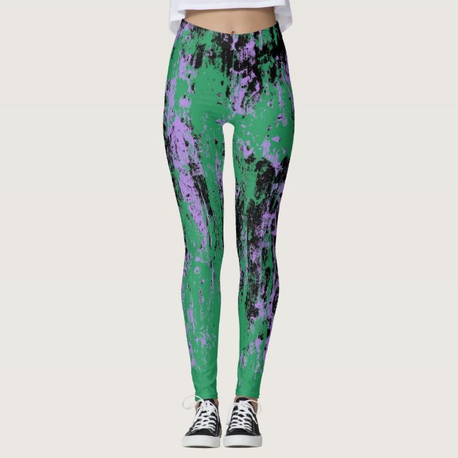 Grön svart lilastruktur leggings (Framsida)